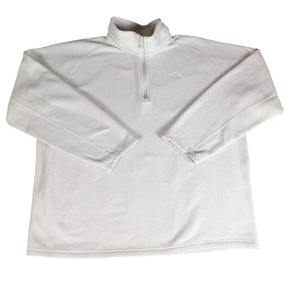 The North Face Mens Cream Waffle Knit 1/4 Zip Grid Fleece Pullover XL 4679 - Picture 2 of 13